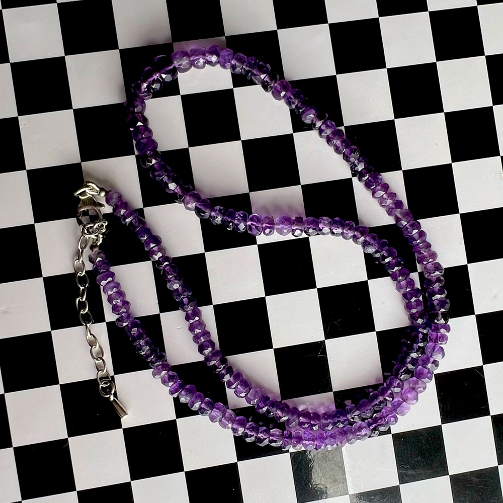 Purple Amethyst π Faceted Bead Necklace 60ctw Sterling Silver - Picture 3 of 16